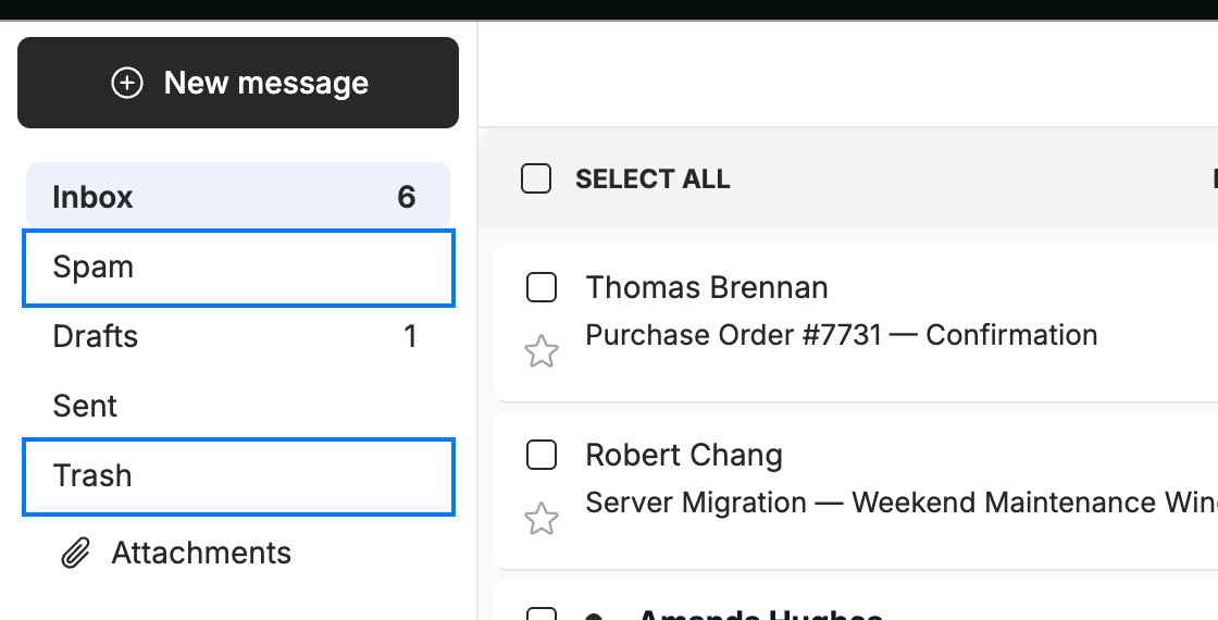 Step 2 — Check the Spam and Trash folders