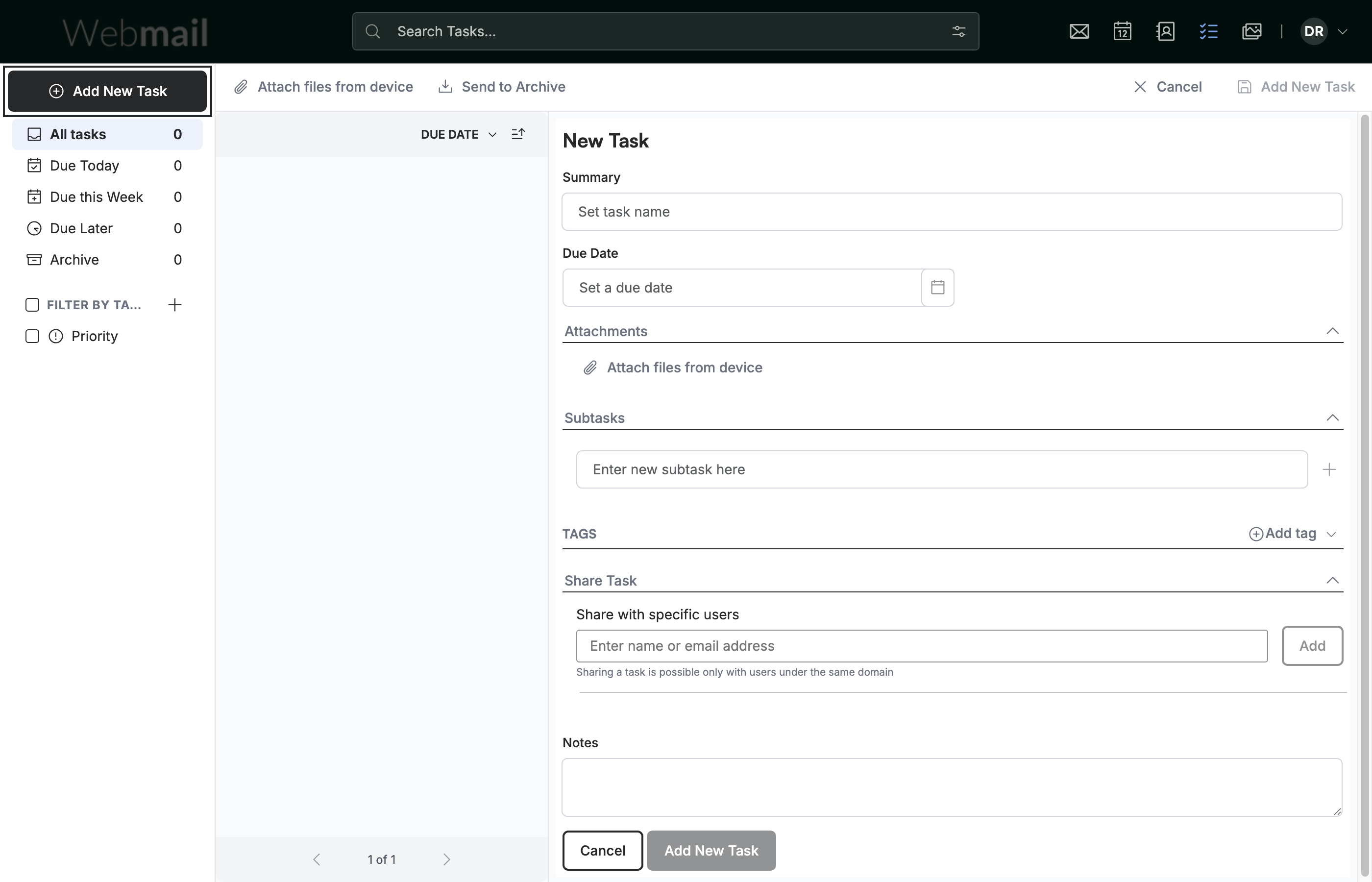 Step 1 — Open the New Task form